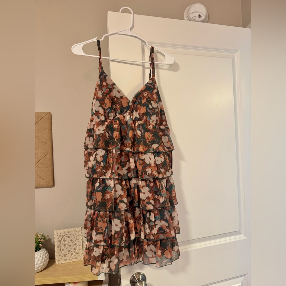 Emerald Sundae Floral Ruffle Midi Dress - Black and Brown